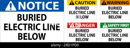 Caution Sign Buried Electric Line Below On White Background Stock Vector