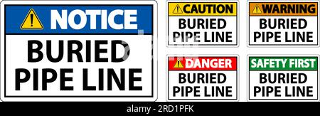 Caution Sign Buried Pipe Line On White Background Stock Vector