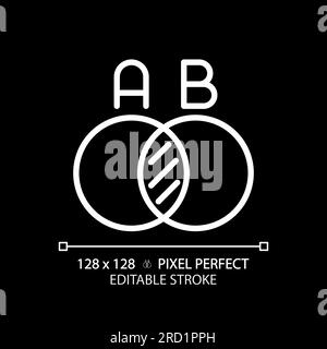 Venn diagram white linear icon for dark theme Stock Vector