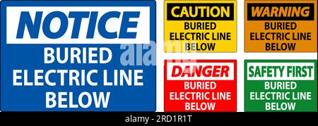 Caution Sign Buried Electric Line Below On White Background Stock Vector