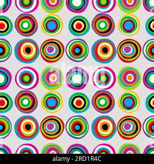 Colorful concentric doodle circles seamless background Stock Vector