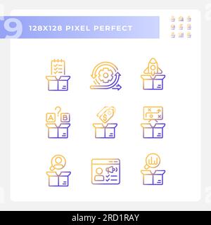 Gradient pixel perfect product management icons Stock Vector