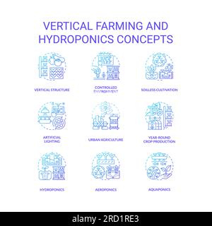 Icons for vertical farming and hydroponics concepts Stock Vector