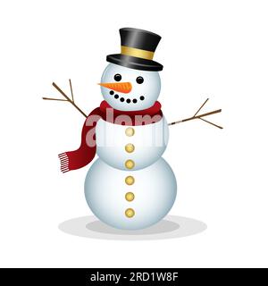 Snowman in a hat and scarf with gold buttons.  isolated on a white background. Vector illustration Stock Photo