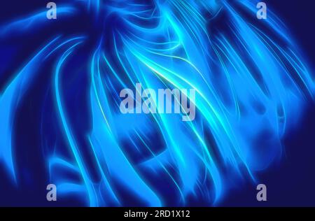 abstract blue glowing waves on dark background Stock Photo