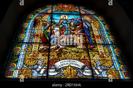 SIBIU, ROMANIA - JUNE 23, 2023: Holy Trinity Roman Catholic Church Stock Photo