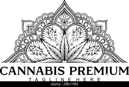 Eastern enlightenment mandala cannabis ornament outline vector illustrations for your work logo, merchandise t-shirt, stickers and label designs, Stock Vector