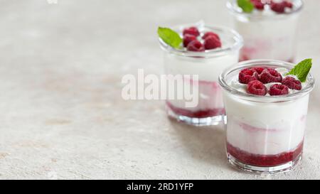 dessert with fresh berries and ice cream, close-up: summer delicious dish Stock Photo