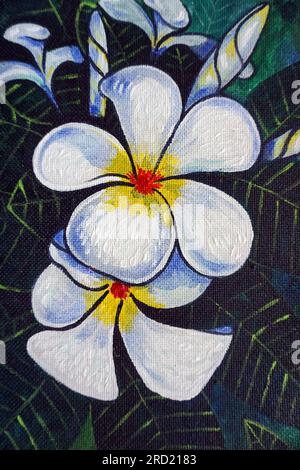 oil painting Bright colors Abstract art Plumeria flower , frangipani flower natural beauty Stock Photo