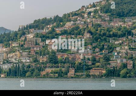 Aerial panoramic view of Lugano, Switzerland, Castagnola area Stock Photo
