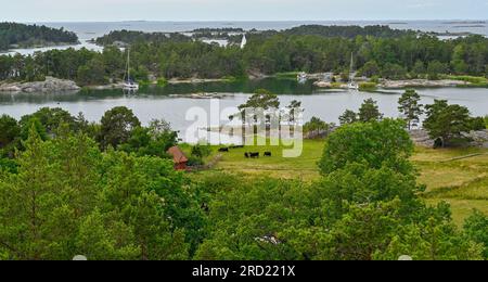 Standing in tower overlooking Nykoping archipelago july 15 Stock Photo