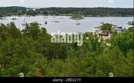 Standing in tower overlooking Nykoping archipelago july 15 Stock Photo