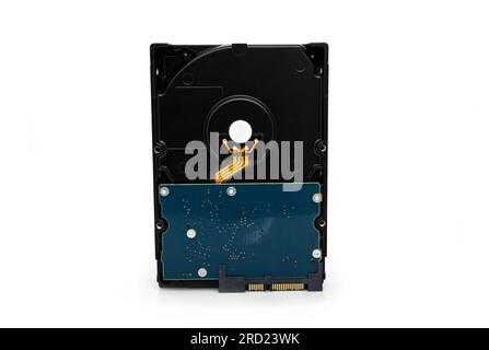 Hardware disk HDD datum for computer PC isolated on white background. Hard drive technology storage for modern gadget Stock Photo