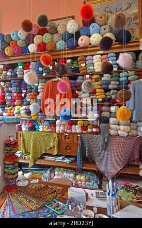 Balls of knitting wool, in The Beachcomber  shop in Filey, North Yorkshire, England, UK, Stock Photo