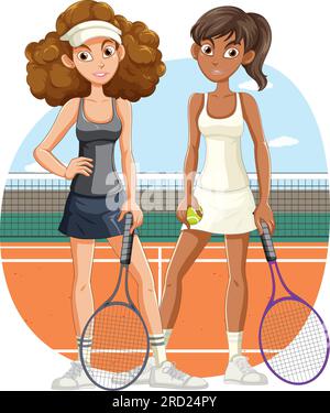 Two Women Tennis Players in Court illustration Stock Vector Image & Art