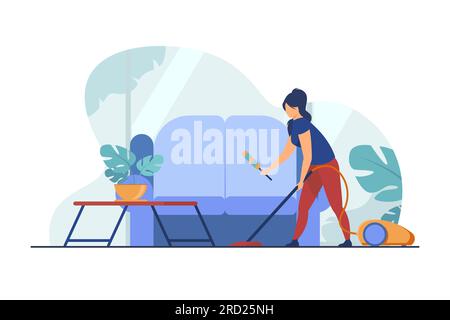 Housewife cleaning home with vacuum cleaner Stock Vector