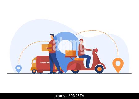 Male couriers delivering parcels Stock Vector