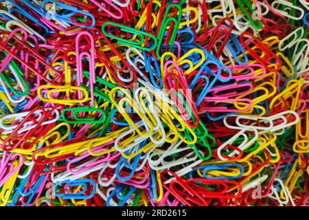 Colorful stack of paper clips, perfect for good office background Stock Photo