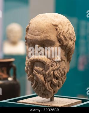 Berlin, Germany - 18 September 2019: Famous bust of Socrates in Berlin Altes museum. Ancient sculpture at exibition in Germany Stock Photo