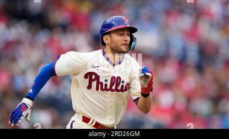 Philadelphia Phillies' Trea Turner plays during the third inning of a  baseball game, Wednesday, April 12, 2023, in Philadelphia. (AP Photo/Matt  Rourke Stock Photo - Alamy