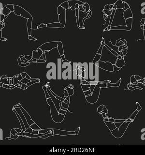 Seamless pattern with single line drawings of yoga poses Stock Vector ...