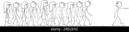 Crowd of People Following Leader, Vector Cartoon Stick Figure ...