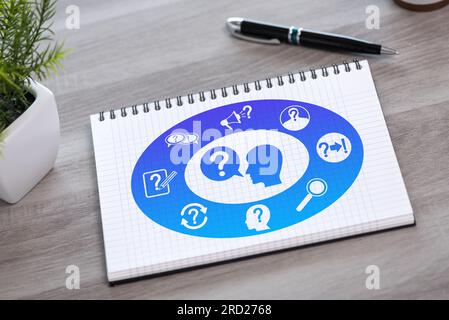 Question concept drawn on a notepad Stock Photo