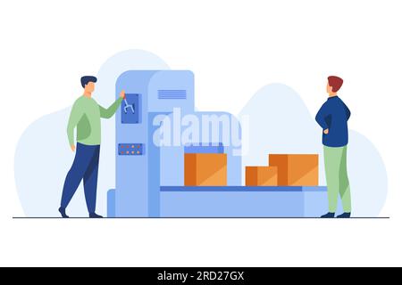 Storehouse employee operating conveyor machine Stock Vector