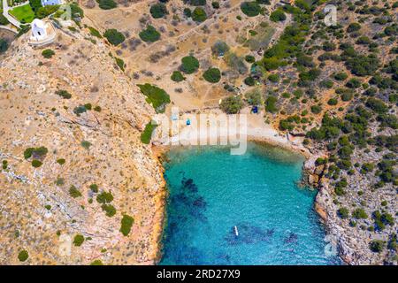 Remote beach of Armeos near famous Galissa beach on Syros island, Greece. Stock Photo