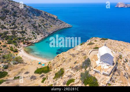 Remote beach of Armeos near famous Galissa beach on Syros island, Greece. Stock Photo