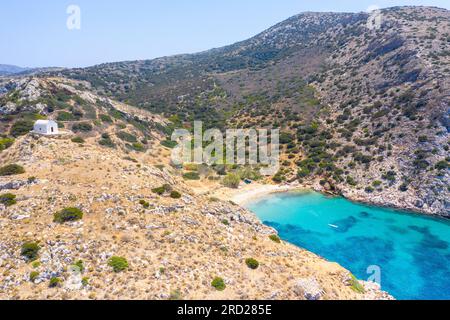 Remote beach of Armeos near famous Galissa beach on Syros island, Greece. Stock Photo