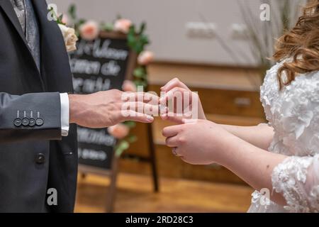 Premium Photo | The hands of the bride and groom exchange wedding rings