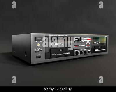 3d rendering of Double cassette tape deck on dark gray background Stock Photo