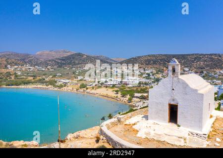 Remote beach of Armeos near famous Galissa beach on Syros island, Greece. Stock Photo