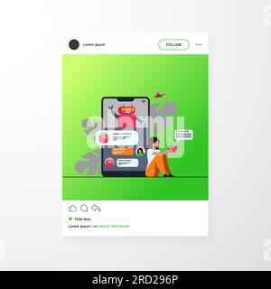 Tiny woman using mobile assistant with chatbot Stock Vector