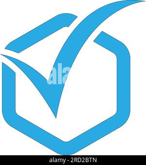 check the mark icon in a circle. Tick symbol in blue color, vector illustration. Stock Vector
