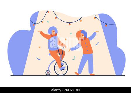 Happy clowns standing on circus arena Stock Vector