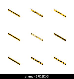 Set of seamless yellow and black warning tapes isolated on white background. Design elements for reconstruction, vector illustration. Stock Vector