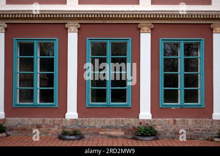 Renovated building of the an old industrial district, now hosting playgrounds, city picnics and cultural events. Stock Photo