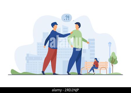 Man asking question other man in park Stock Vector