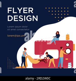 Tiny tailors creating outfit and apparel on sewing machine Stock Vector