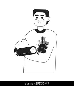 Cheerful man with artificial limb prosthesis monochromatic flat vector character Stock Vector