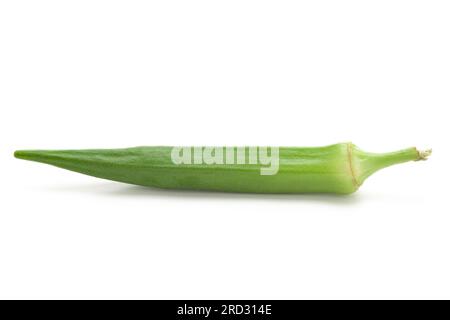 Close-up of organic green fresh Okra or ladies' fingers fruits(  Abelmoschus esculentus )  isolated over white background Stock Photo