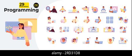 Programming flat concept vector spot illustrations bundle Stock Vector