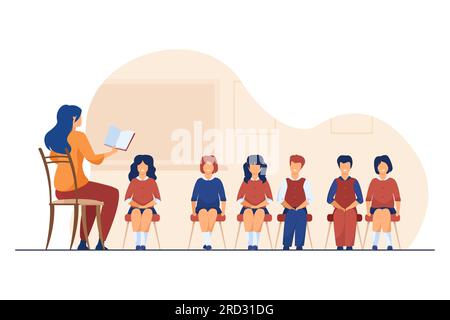 Singing coach teaching group of children Stock Vector