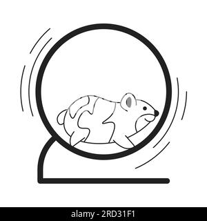 Small hamster running on wheel monochrome flat vector object Stock Vector