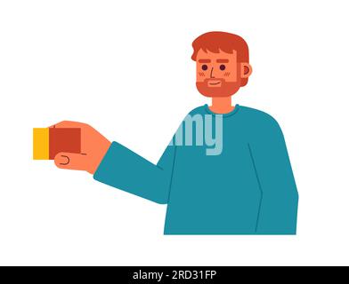 Happy bearded dad holding constructor cube semi flat color vector character Stock Vector