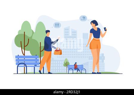 Premium Vector  Blind date flat composition with blindfolded couple having  date at restaurant table with drinks and smartphones illustration