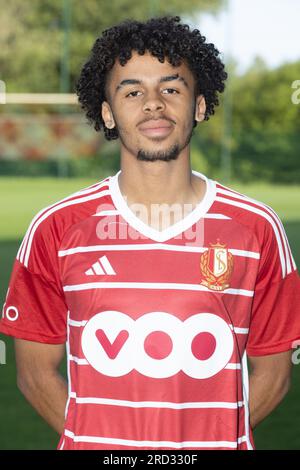 Liege, Belgium. 18th July, 2023. Standard's Noah Mawete poses for a portrait picture at the 2023-2024 season photoshoot of Belgian Jupiler Pro League team Standard de Liege, Tuesday 18 July 2023 in Liege. BELGA PHOTO BRUNO FAHY Credit: Belga News Agency/Alamy Live News Stock Photo