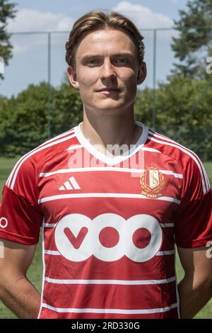 Liege, Belgium. 18th July, 2023. Standard's Ibe Hautekiet poses for a portrait picture at the 2023-2024 season photoshoot of Belgian Jupiler Pro League team Standard de Liege, Tuesday 18 July 2023 in Liege. BELGA PHOTO BRUNO FAHY Credit: Belga News Agency/Alamy Live News Stock Photo